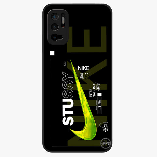 Neon Street Edition Glass Case showing flat back view with neon street style artwork and glossy glass finish.