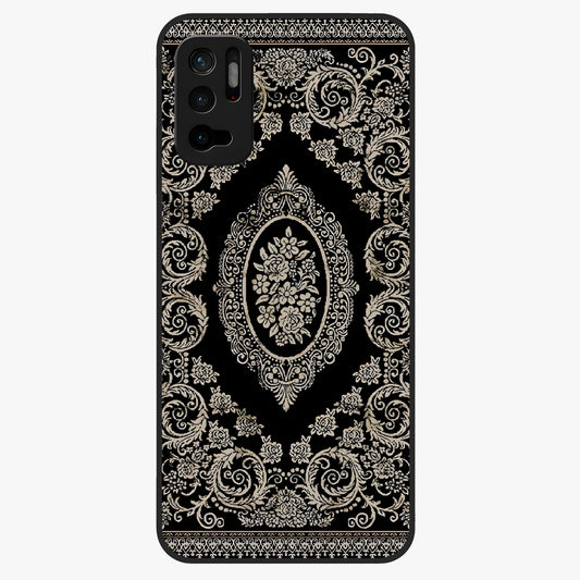 Noir Bloom Elegance Glass Case showing flat back view with elegant dark floral artwork and glossy glass finish.