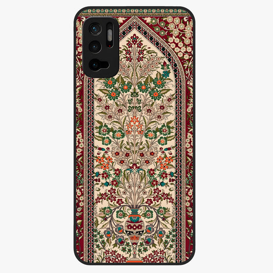 Persian Inspired Glass Case showing flat back view with ornate Persian style pattern artwork and glossy glass finish.