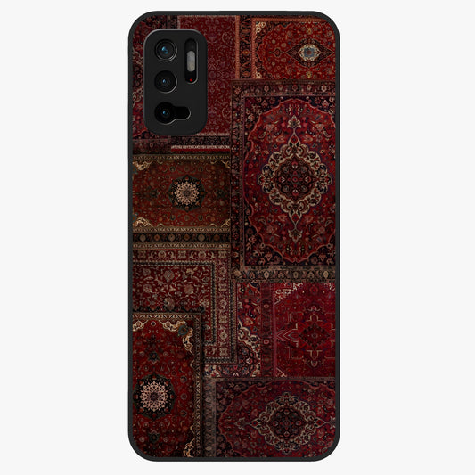 Persian Velvet Tale Glass Case showing flat back view with luxurious Persian velvet pattern artwork and glossy glass finish.