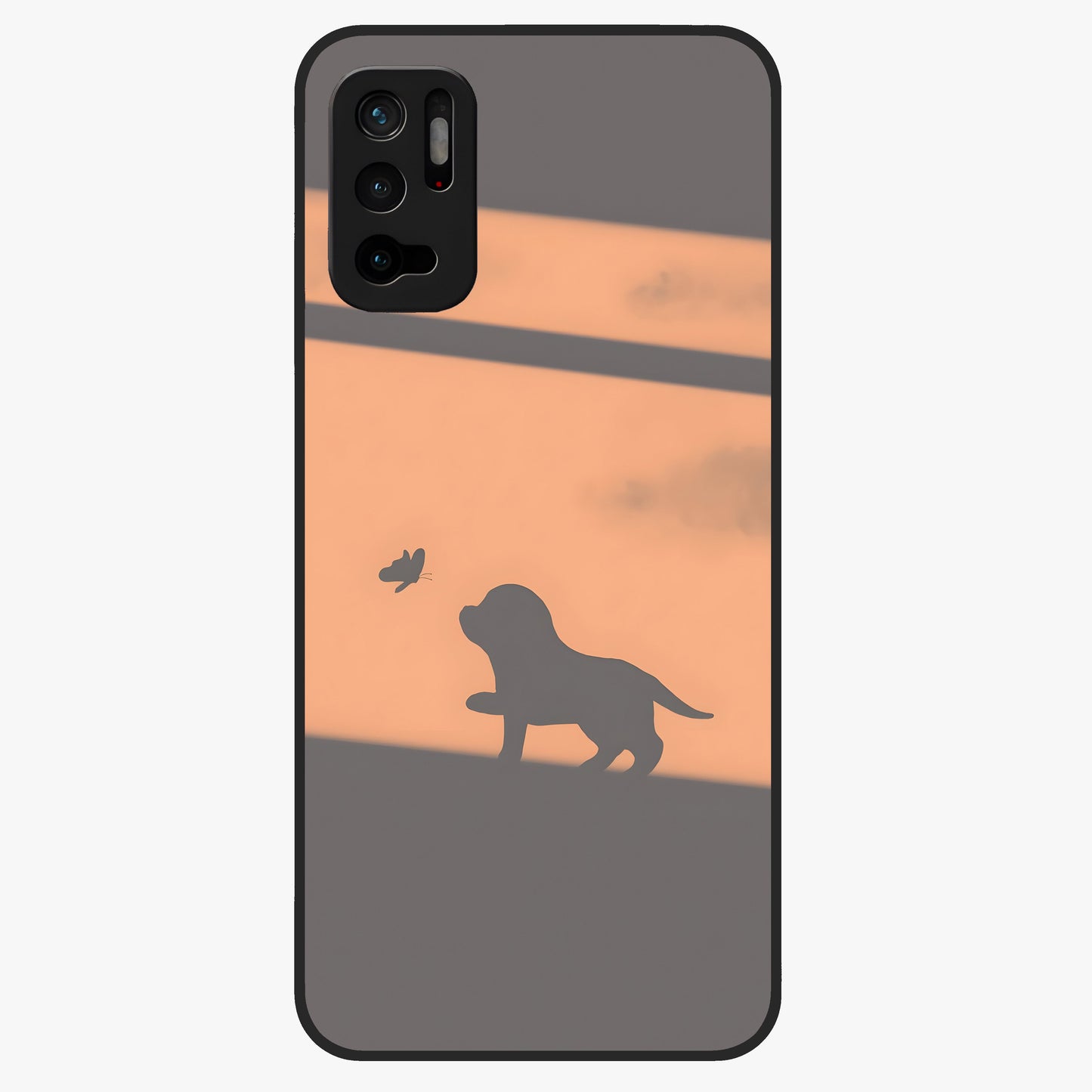 Puppy Shadow Art Glass Case showing flat back view with cute puppy shadow style artwork and glossy glass finish.