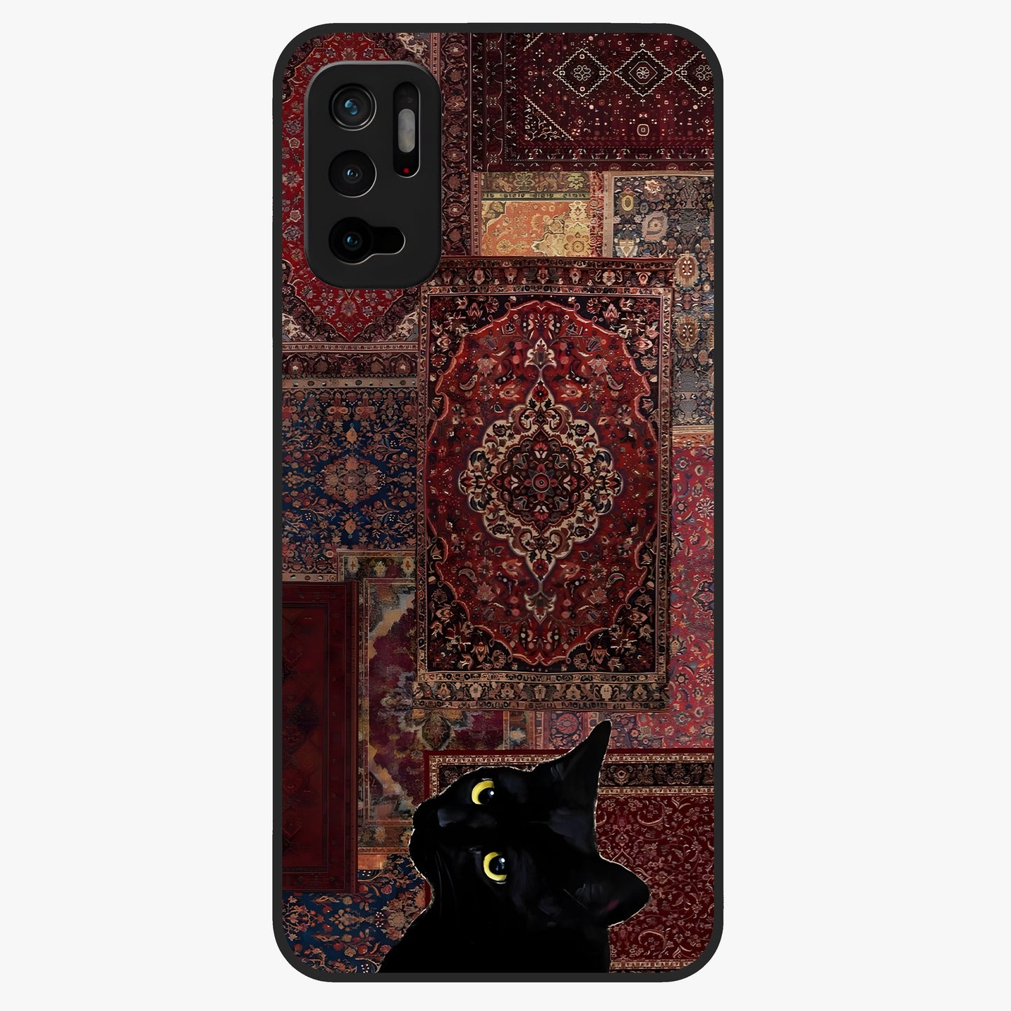 Regal Magic Cat Apple Glass Case showing flat back view with magical cat artwork holding apple and glossy glass finish.