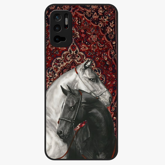 Regal Stallion Tapestry Glass Case showing flat back view with majestic horse tapestry artwork and glossy glass finish.