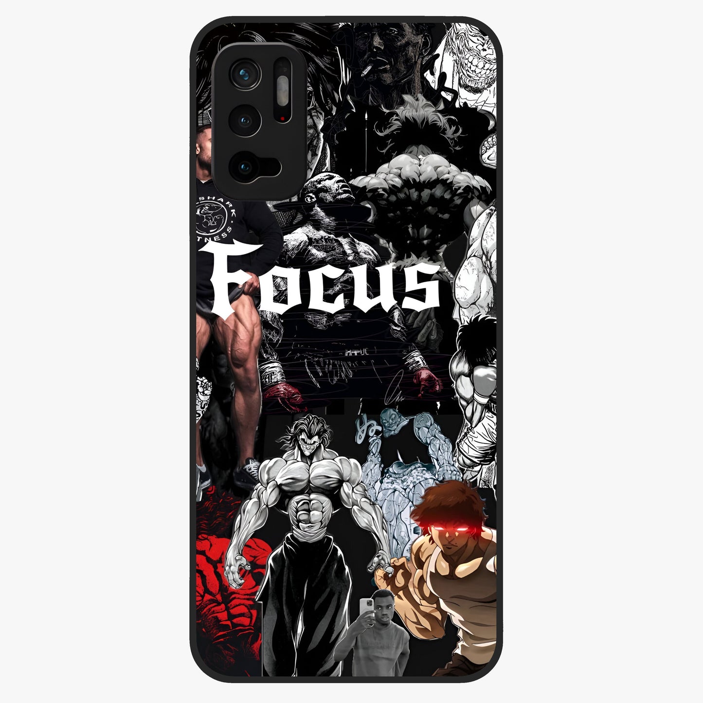 Relentless Power Focus Glass Case showing flat back view with motivational typography artwork and glossy glass finish.