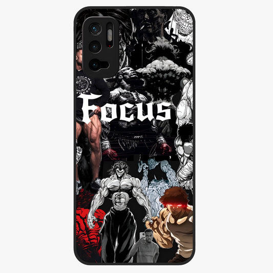 Relentless Power Focus Glass Case showing flat back view with motivational typography artwork and glossy glass finish.