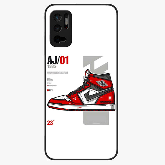 Retro Sneaker Blueprint Glass Case showing flat back view with sneaker blueprint style artwork and glossy glass finish.