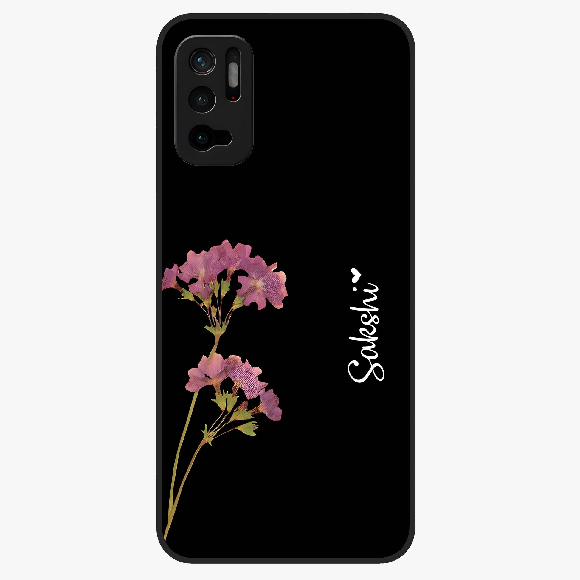 Riching Lavender Flower Custom Name Glass Case showing flat back view with lavender floral artwork and personalized name design.