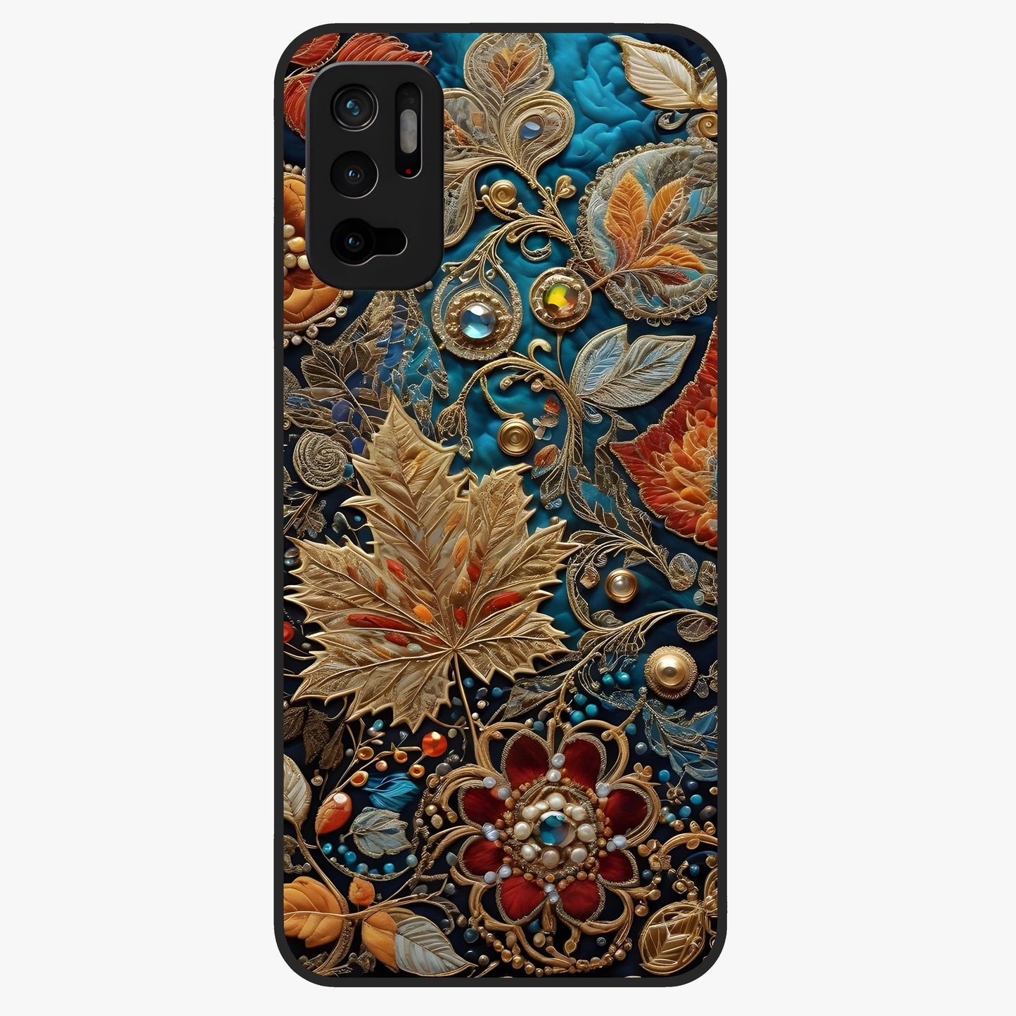 Royal Jewel Garden Glass Case showing flat back view with decorative floral garden artwork and glossy glass finish.