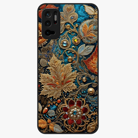 Royal Jewel Garden Glass Case showing flat back view with decorative floral garden artwork and glossy glass finish.