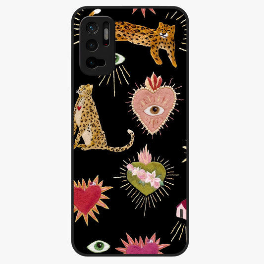 Sacred Jungle Heart Glass Case showing flat back view with jungle inspired heart artwork and glossy glass finish.