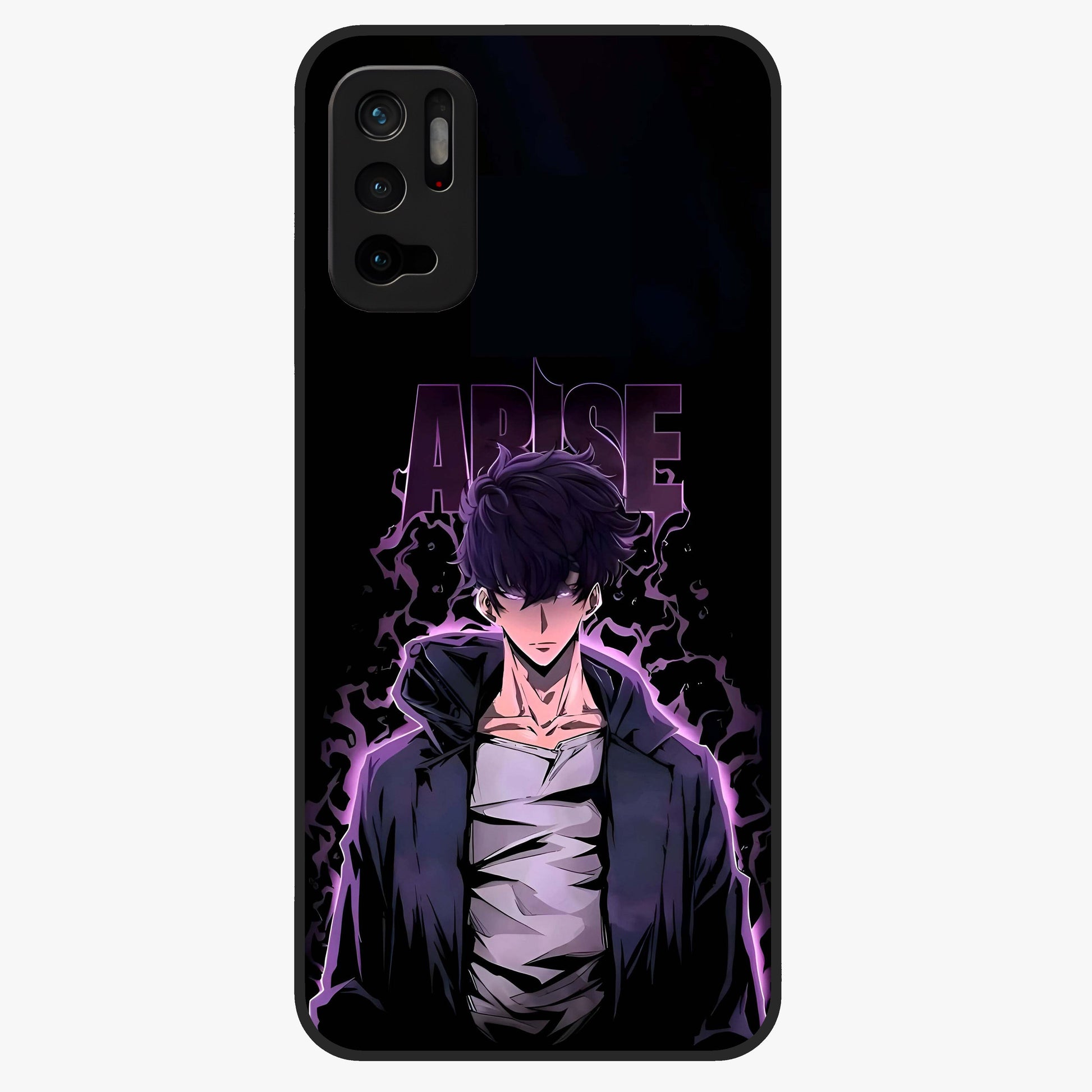 Shadow Monarch Awakening Glass Case showing flat back view with powerful dark monarch themed artwork and glossy glass finish.
