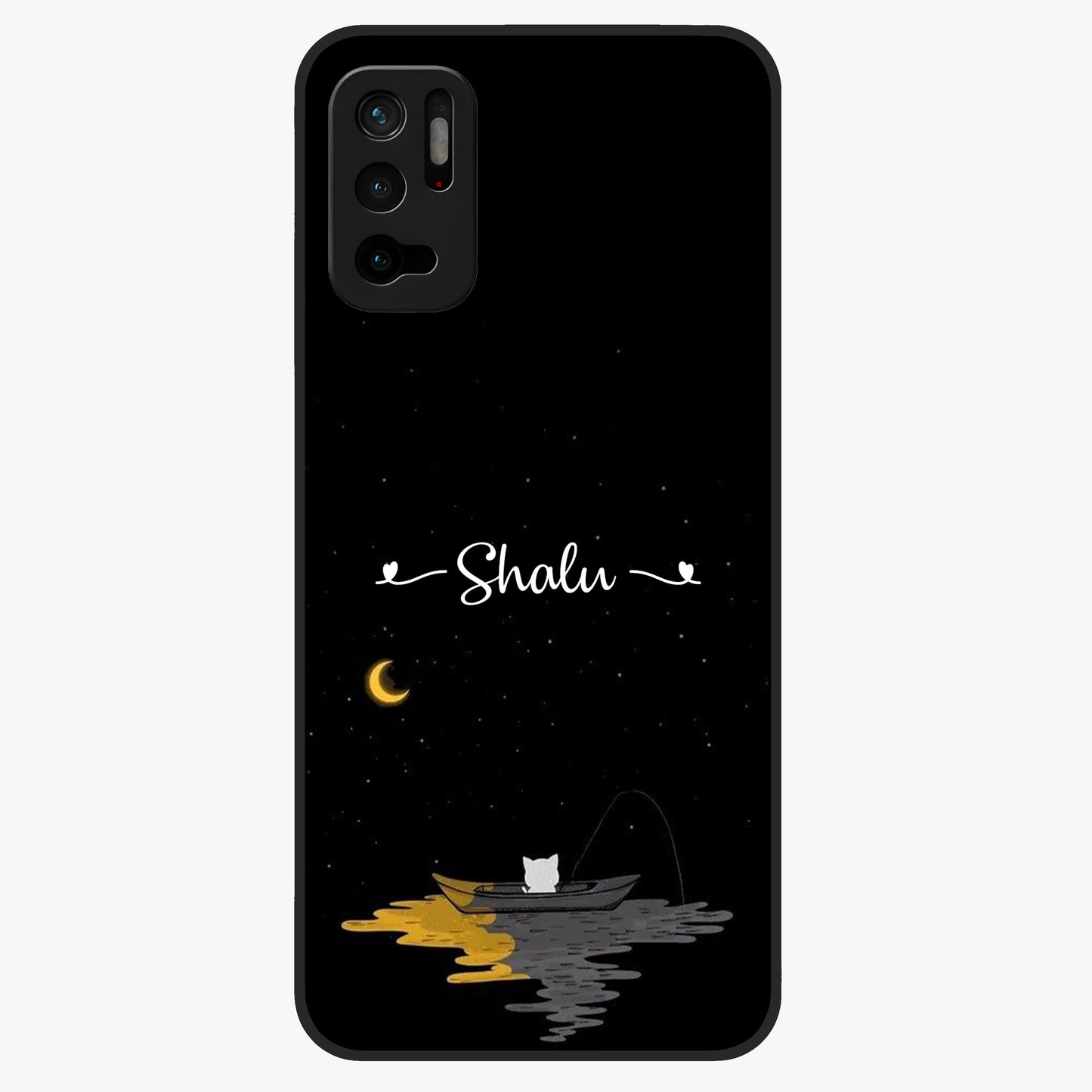 Silent Night Row Glass Case showing flat back view with calm night themed artwork and glossy glass finish.