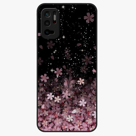 Small Starry Flowers Glass Case showing flat back view with delicate starry floral artwork and glossy glass finish.