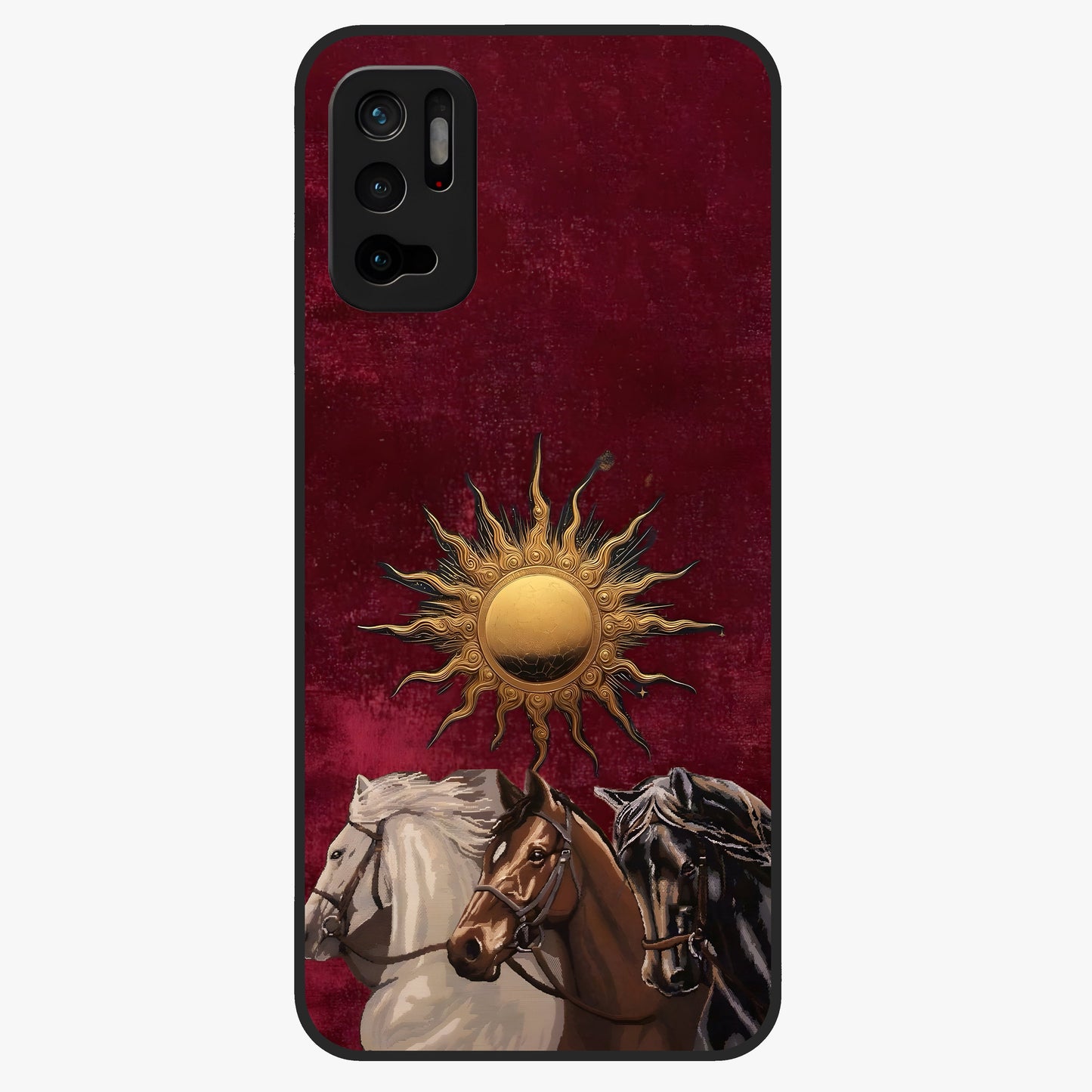 Solar Riders Glass Case showing flat back view with dynamic rider themed artwork and glossy glass finish.
