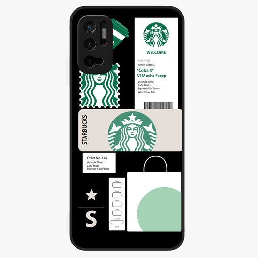 Starbucks Mocha Glass Case showing flat back view with coffee inspired artwork and glossy glass finish.