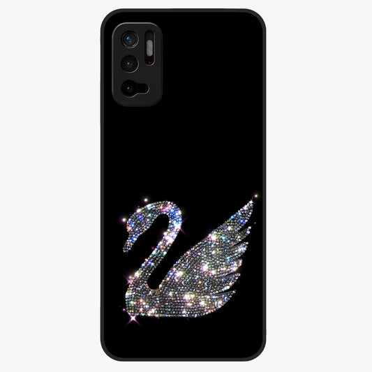 Starlit Swan Grace Glass Case showing flat back view with graceful swan artwork under starry sky and glossy glass finish.