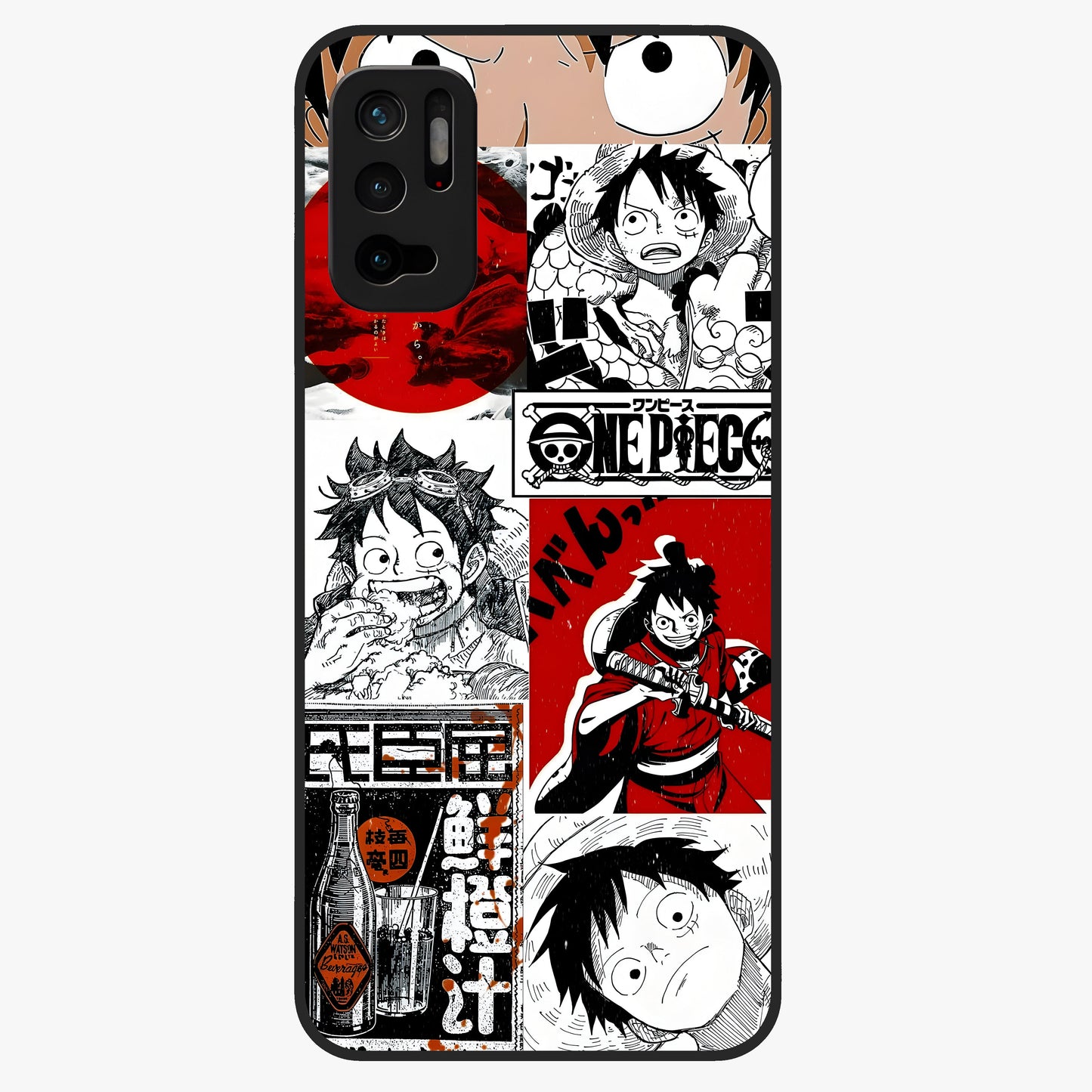 Strawhat Chaos Panels Glass Case showing flat back view with anime inspired chaos panel artwork and glossy glass finish.