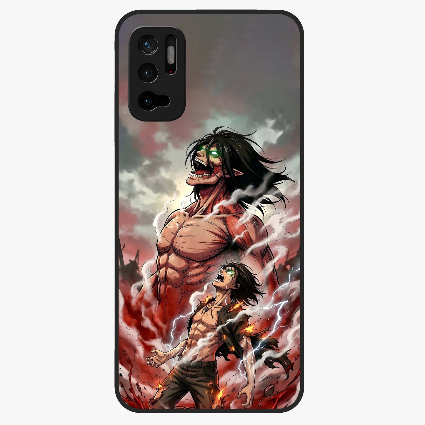 Titan Awakening Fury Glass Case showing flat back view with powerful titan inspired artwork and glossy glass finish.