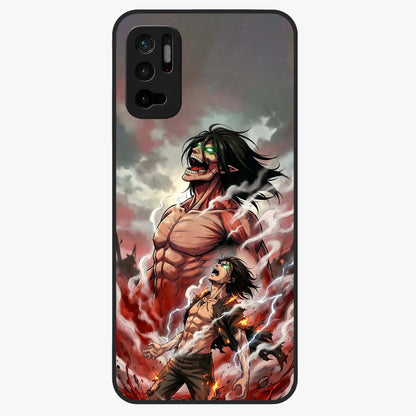 Titan Awakening Fury Glass Case showing flat back view with powerful titan inspired artwork and glossy glass finish.