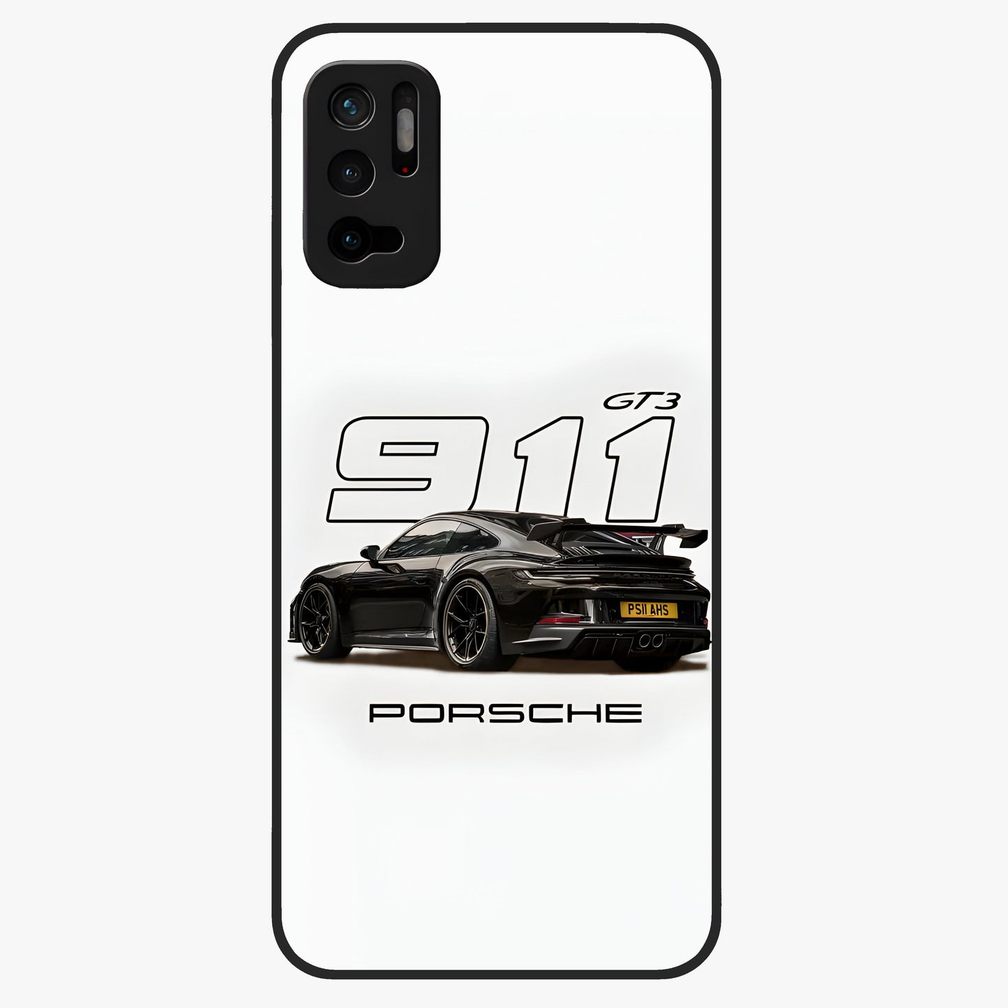 Turbo Legacy Icon Glass Case showing flat back view with iconic sports car inspired artwork and glossy glass finish.