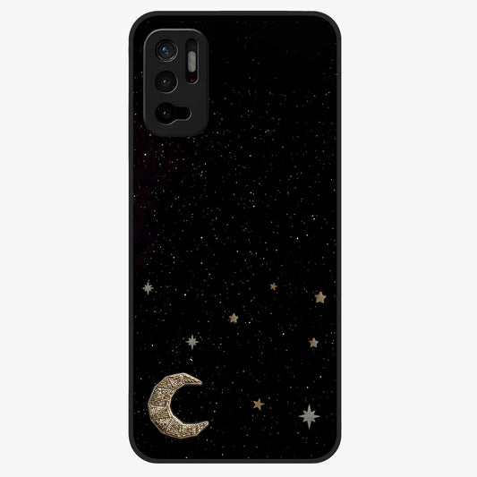 Twinkle Star With Half Moon Glass Case showing flat back view with star and half moon artwork and glossy glass finish.