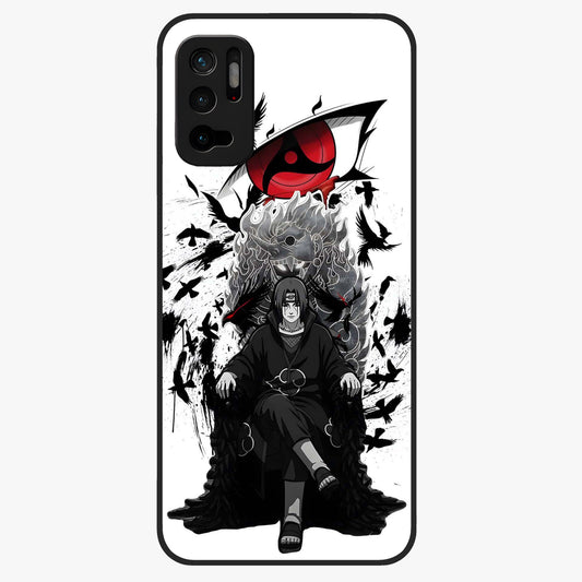 Uchiha Shadow Throne Glass Case showing flat back view with cosmic underwater themed artwork and glossy glass finish.