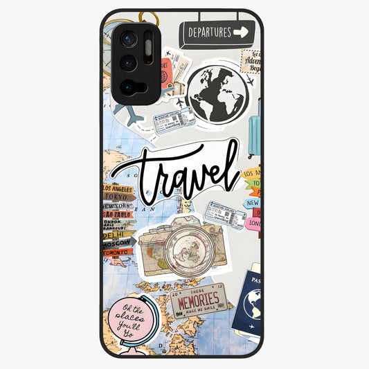 Wanderlust Journal Glass Case showing flat back view with travel inspired artwork and glossy glass finish.