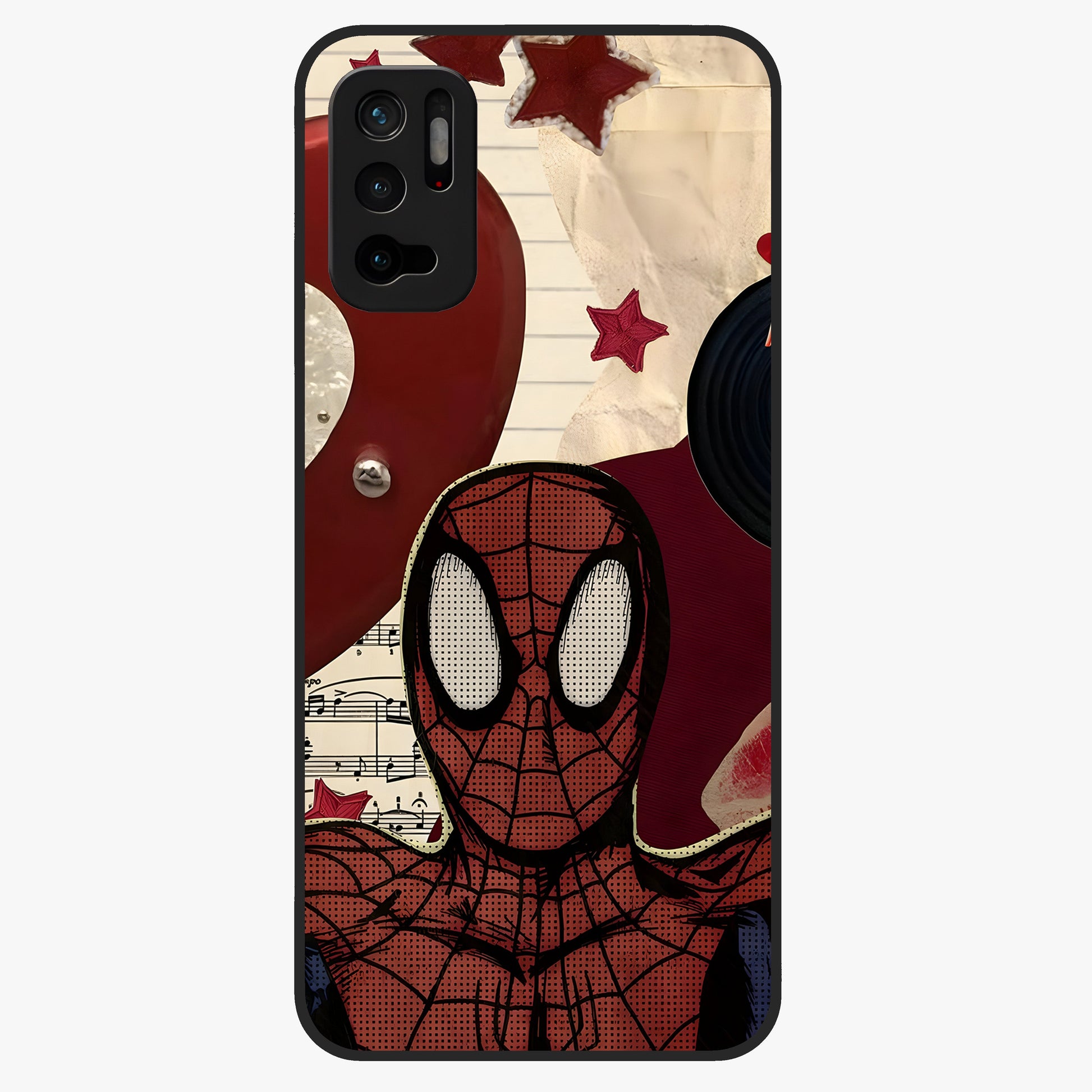 Web Warrior Vibes Glass Case showing flat back view with superhero inspired web themed artwork and glossy glass finish.
