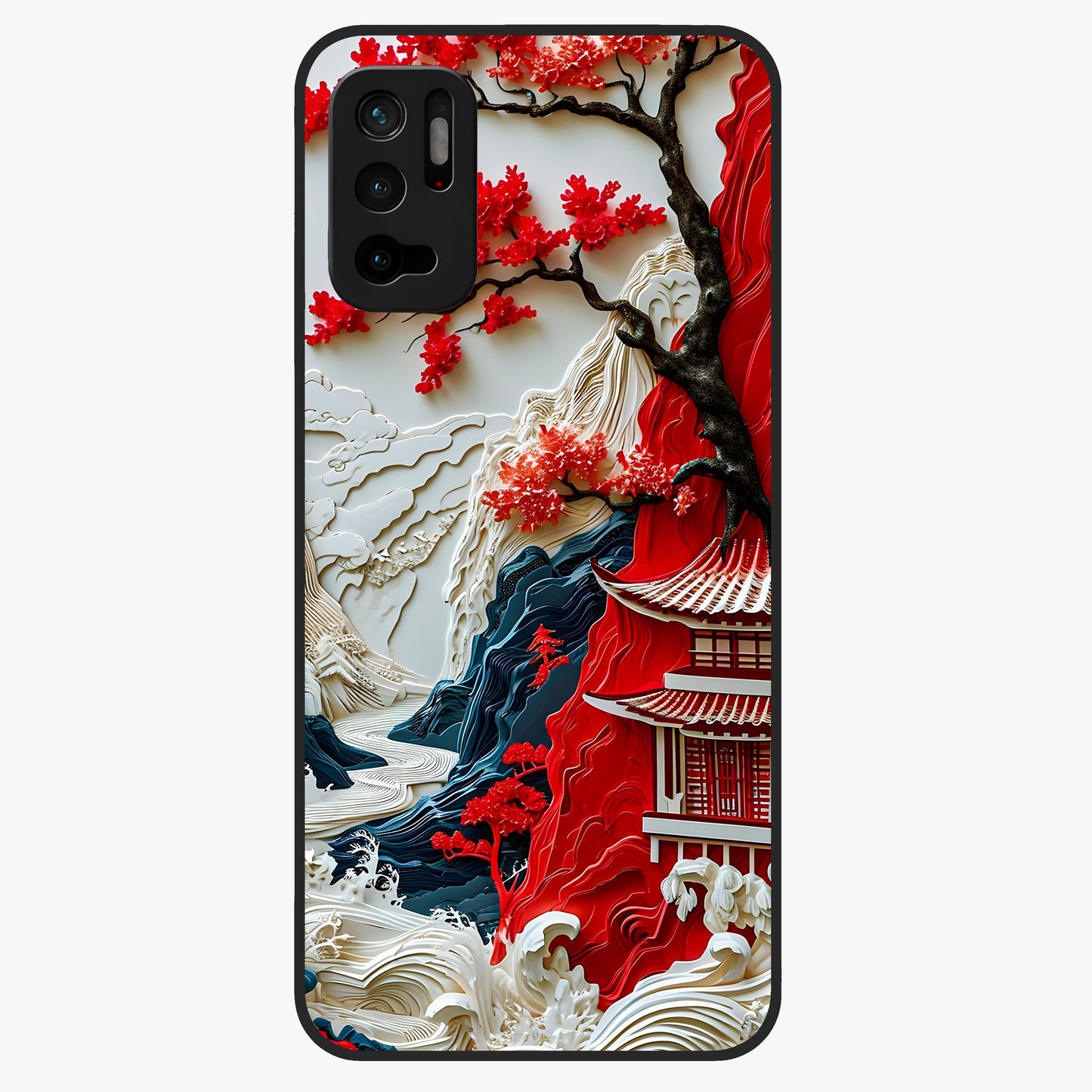 Whispers Of Sakura Waves Glass Case showing flat back view with cherry blossom wave artwork and glossy glass finish.