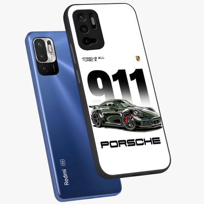 911 Turbo Dominance Glass Case displayed in premium angled mockup highlighting sporty car illustration and sleek glass surface.