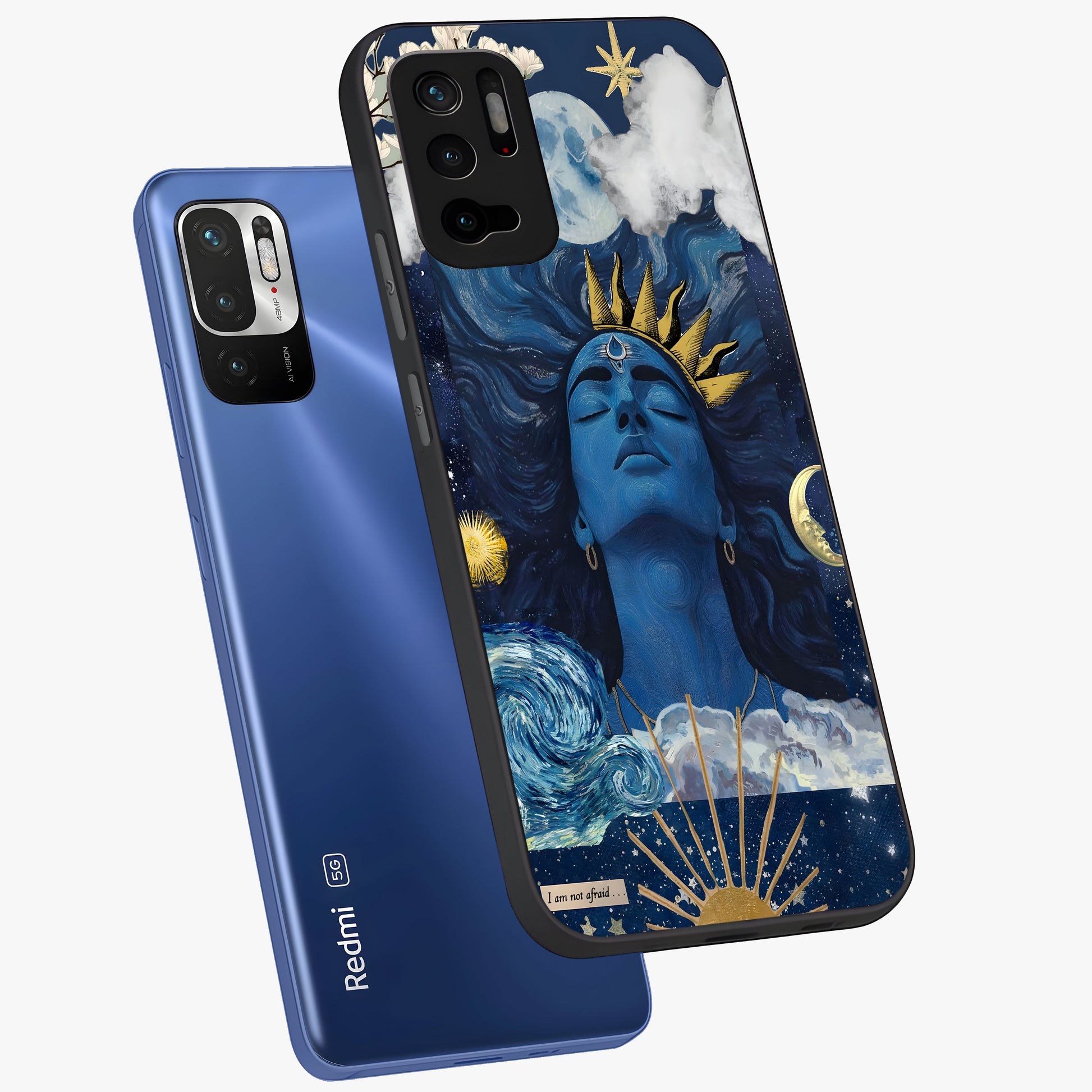 Aesthetic Lord Shiva Glass Case displayed in angled mockup highlighting spiritual Shiva illustration and sacred aesthetic design.