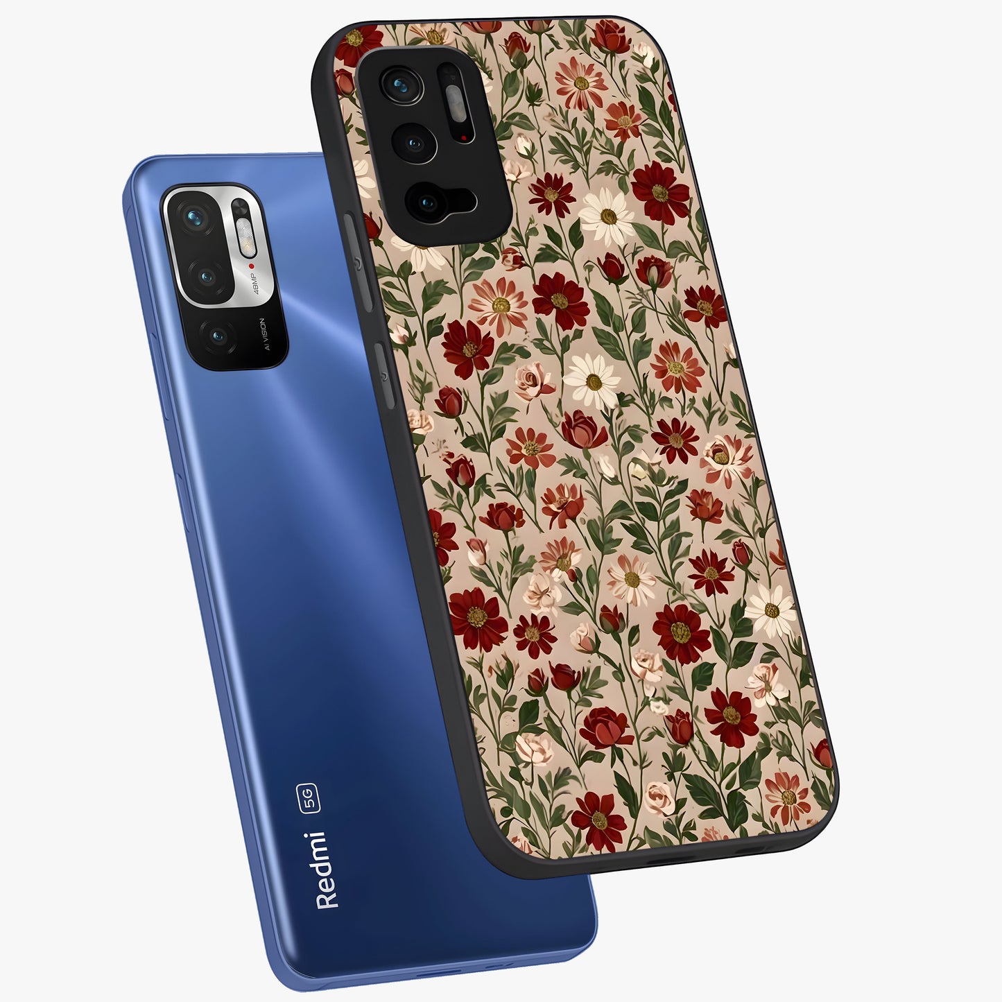 Biege Flower With Leaf Glass Case displayed in angled mockup highlighting minimal floral leaf design and elegant aesthetic.