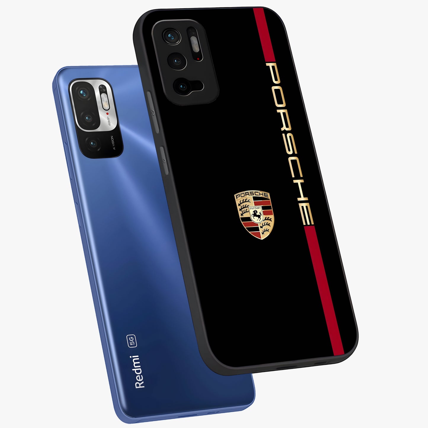 Black Minimal Porsche Glass Case displayed in angled mockup highlighting modern minimal car illustration and clean aesthetic design.