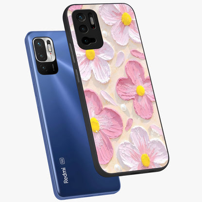 Blush Bloom Texture Glass Case displayed in angled mockup highlighting subtle bloom pattern with aesthetic pastel design.