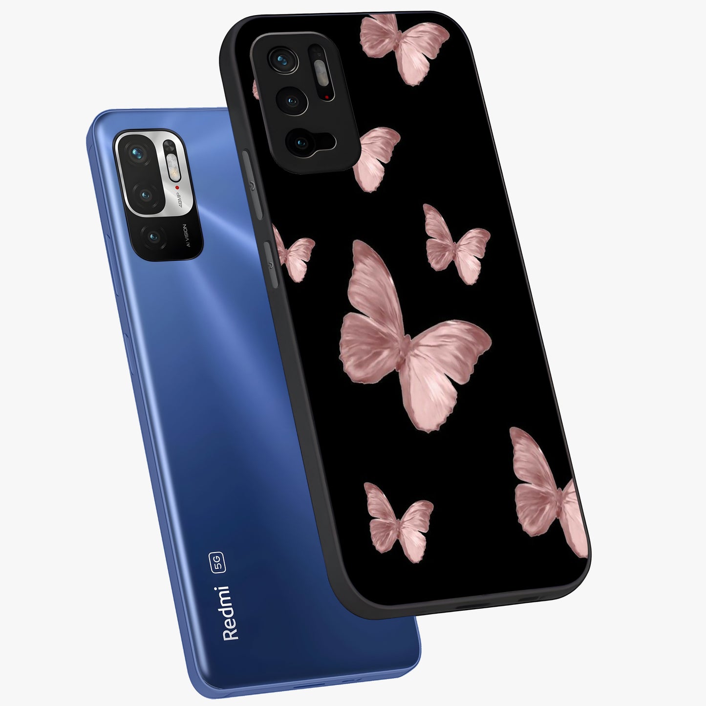 Butterfly Pattern Glass Case displayed in angled mockup highlighting delicate butterfly design and aesthetic pattern style.