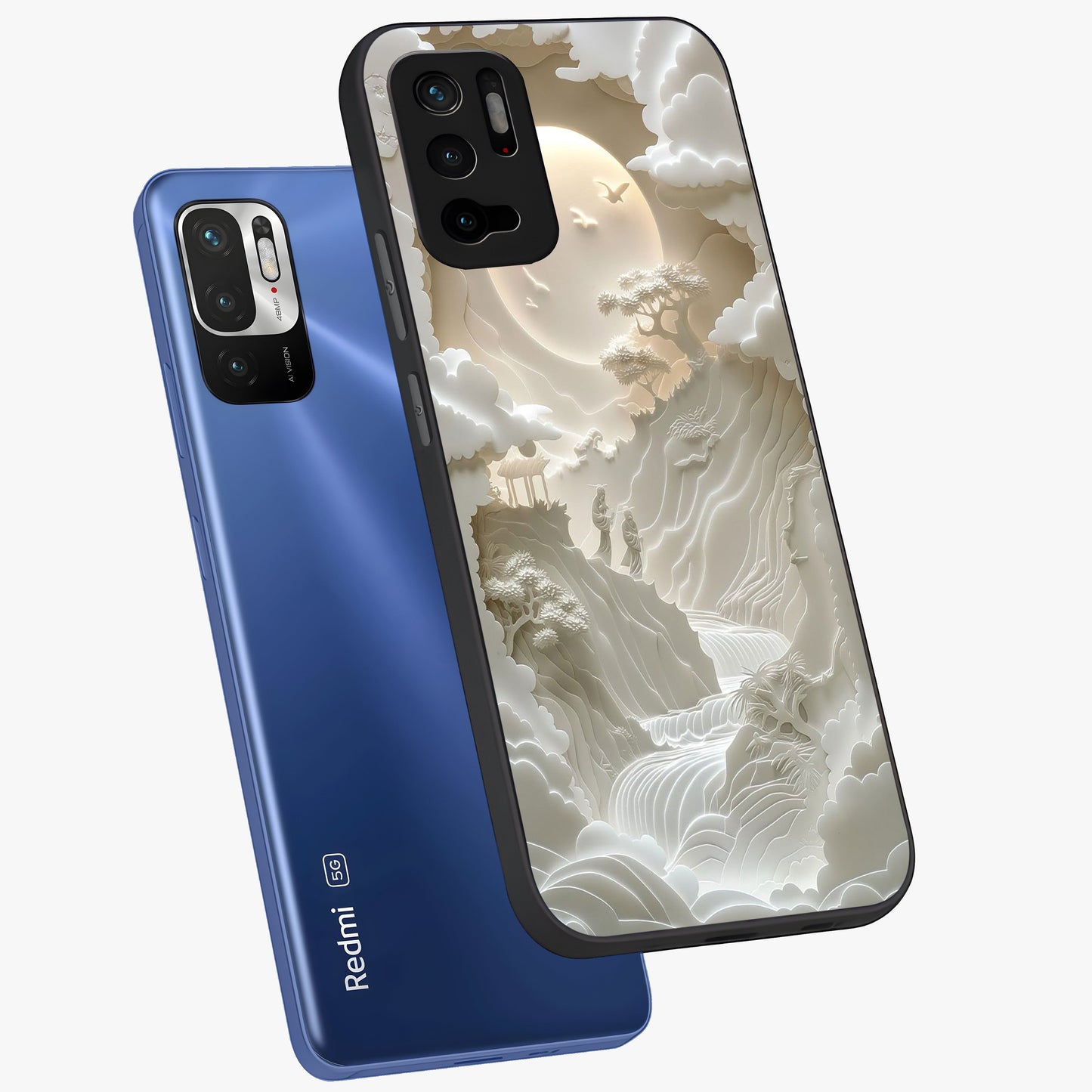 Celestial Origami Glass Case displayed in angled mockup highlighting geometric origami design with cosmic aesthetic theme.