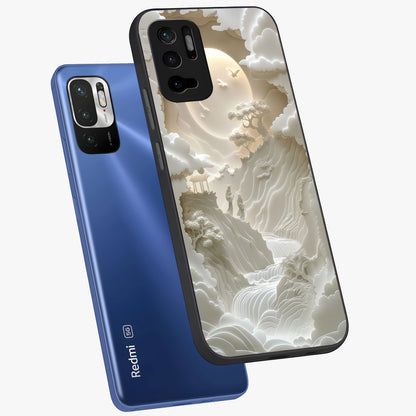 Celestial Origami Glass Case displayed in angled mockup highlighting geometric origami design with cosmic aesthetic theme.