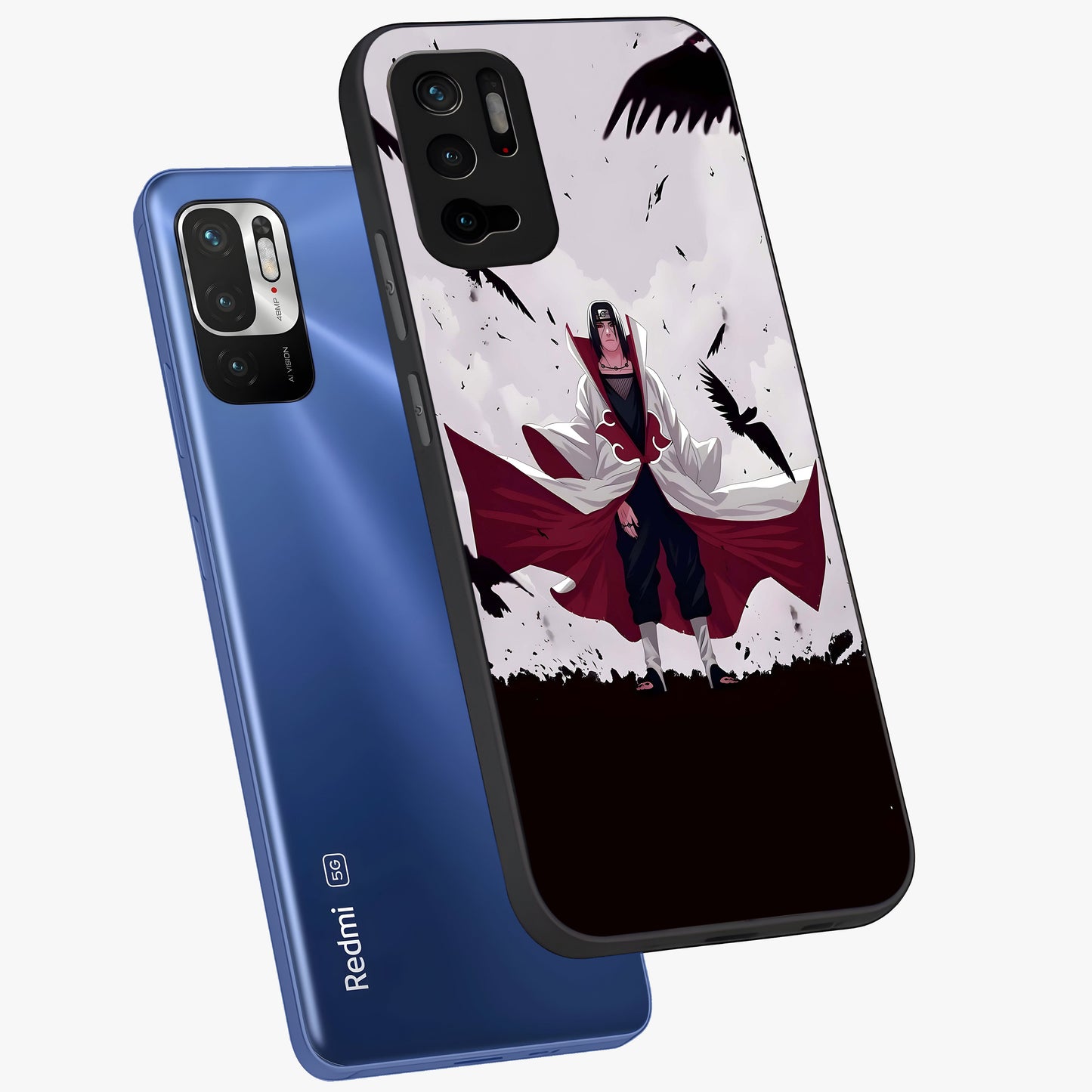 Crimson Crow Ascension Glass Case displayed in angled mockup highlighting powerful crow illustration with dark crimson aesthetic.