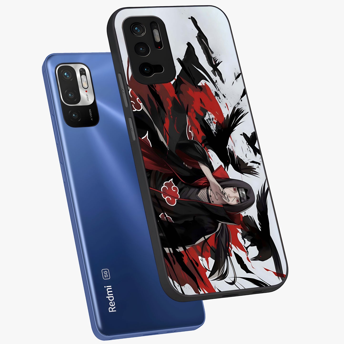 Crimson Crow Illusion Glass Case displayed in angled mockup highlighting mysterious crow graphic with dark aesthetic style.