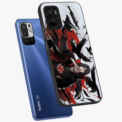 Crimson Crow Illusion Glass Case displayed in angled mockup highlighting mysterious crow graphic with dark aesthetic style.