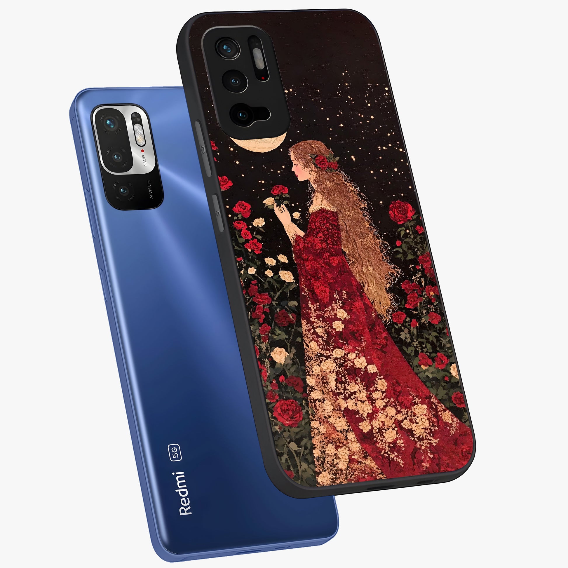 Crimson Dreams Glass Case displayed in angled mockup highlighting soft crimson aesthetic design with artistic theme.