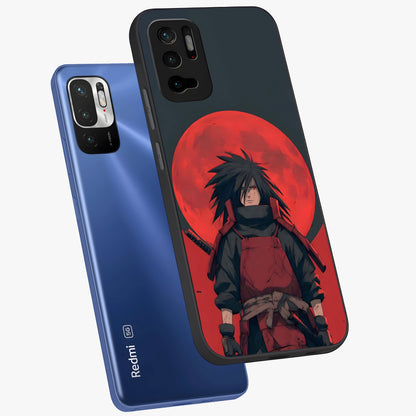 Crimson Moon Warlord Glass Case displayed in angled mockup highlighting dramatic crimson moon design with fantasy aesthetic.
