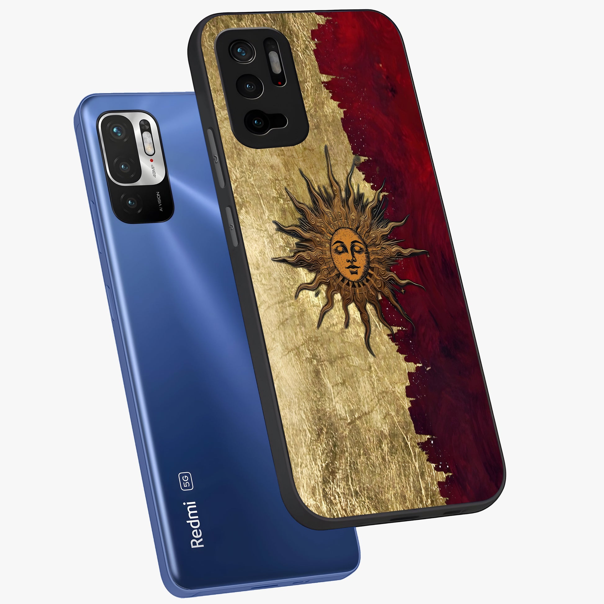 Crimson Sun Majesty Glass Case displayed in angled mockup highlighting majestic crimson sun design with bold aesthetic style.