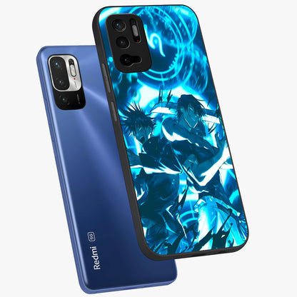 Cursed Energy Clash Glass Case displayed in angled mockup highlighting powerful battle inspired graphic with anime style aesthetic.