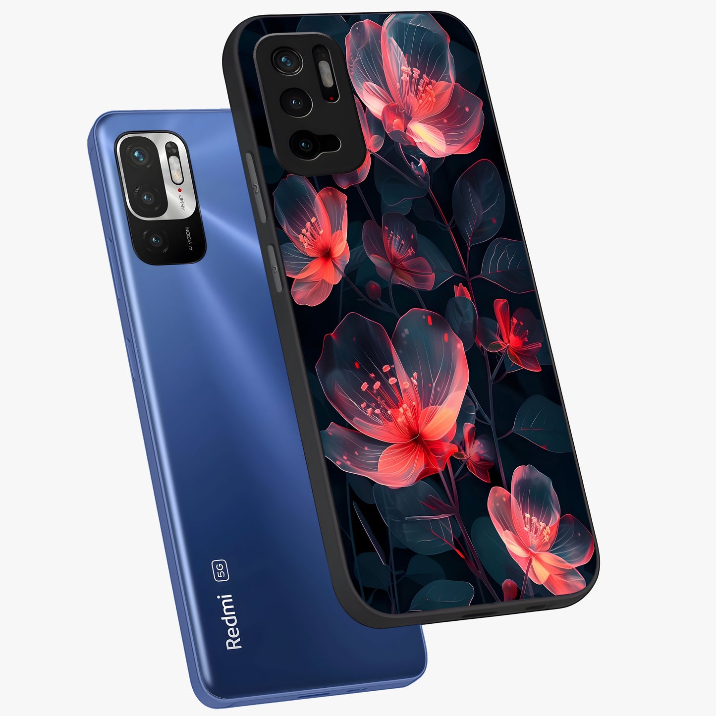 Dark Shade of Flower Glass Case displayed in angled mockup highlighting moody floral illustration with aesthetic dark tones.
