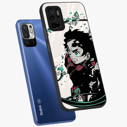 Demon Slayer Glass Case displayed in angled mockup highlighting dramatic anime character design with action aesthetic.