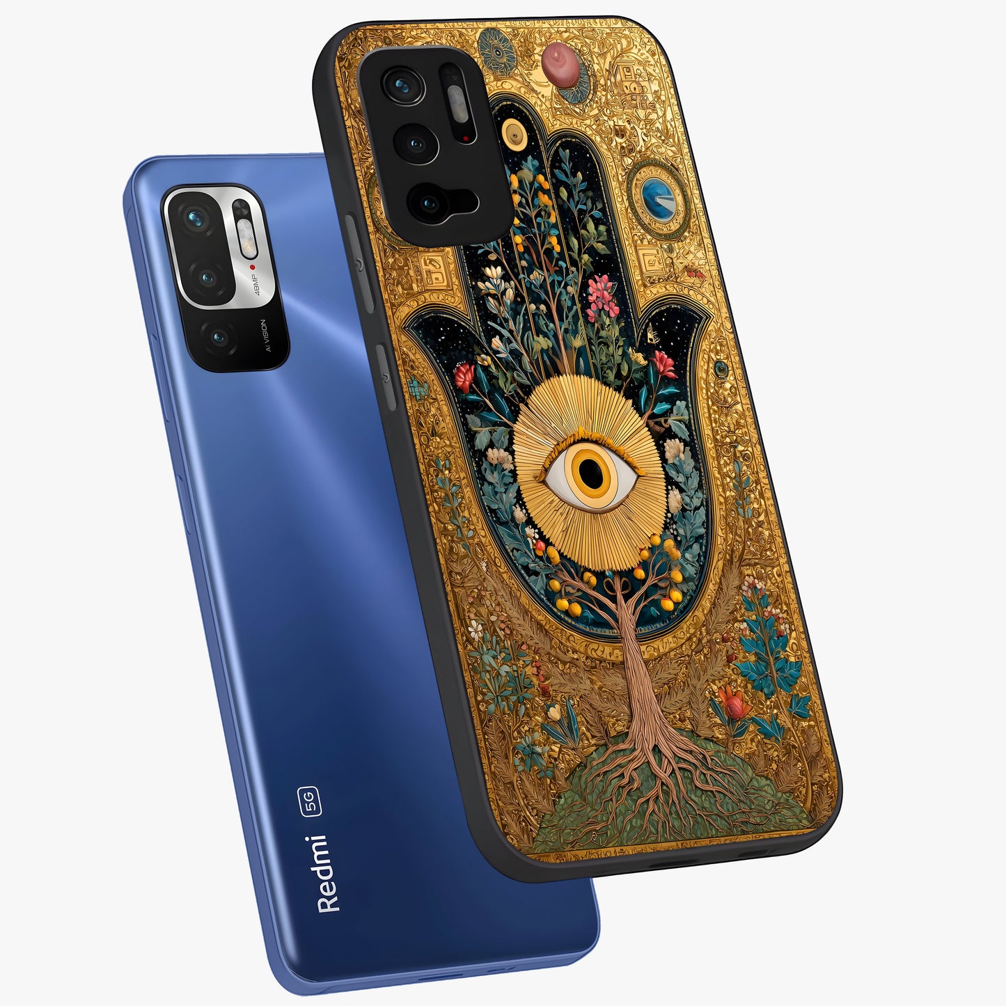 Ethereal Evil Eye Glass Case displayed in angled mockup highlighting protective evil eye symbol with spiritual aesthetic design.