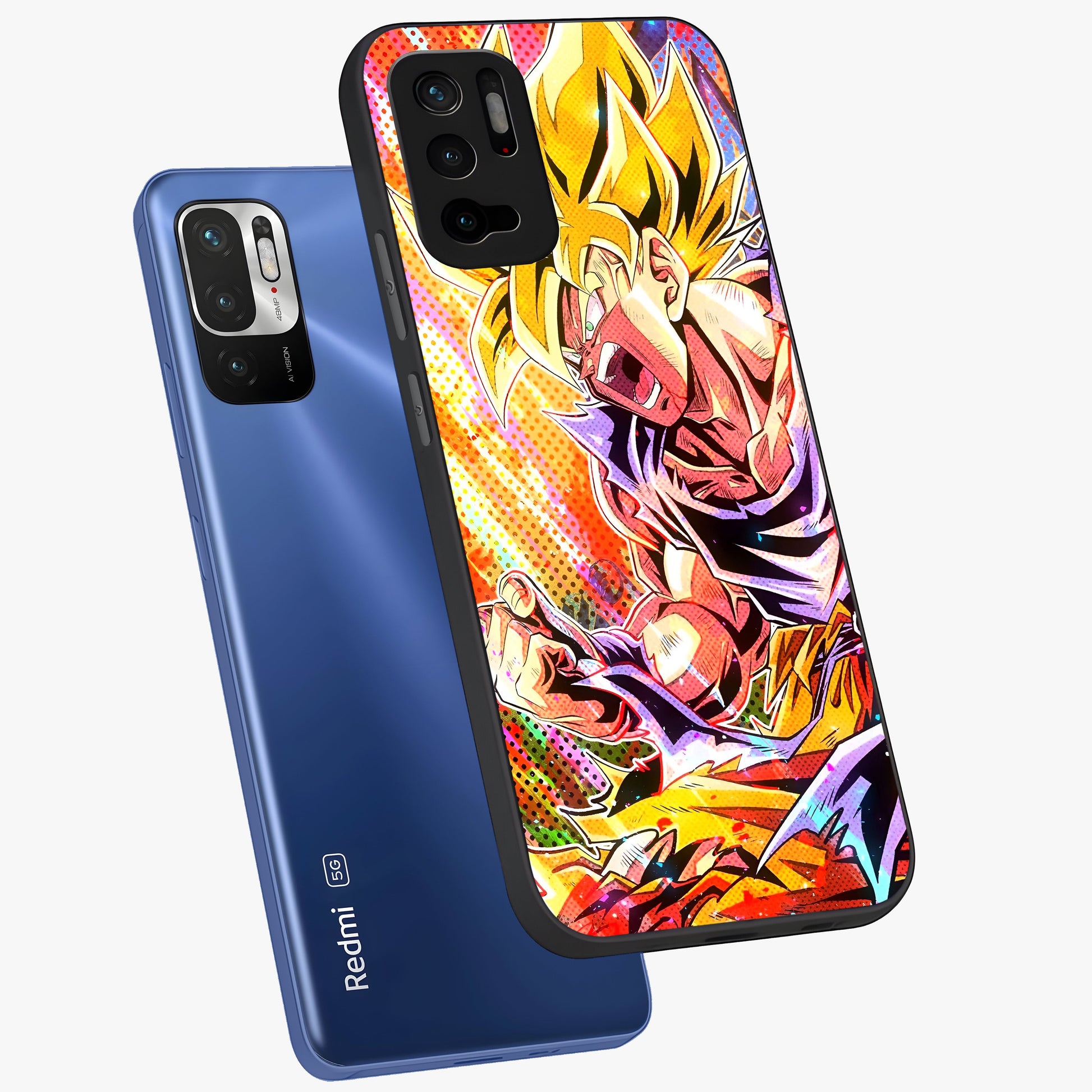 Firing Goku Glass Case displayed in angled mockup highlighting dynamic anime character design with action aesthetic.