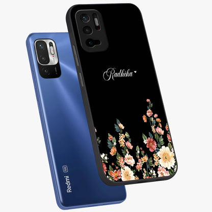 Floral Design With a Custom Personalized Name Glass Case displayed in angled mockup highlighting elegant floral pattern with custom name feature.