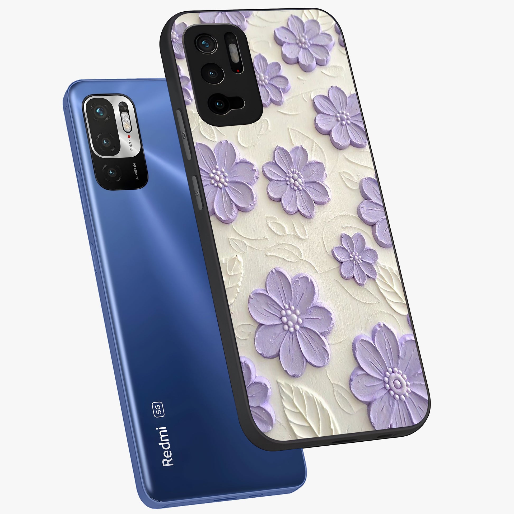 Floral Wall Art With Purple Flowers Glass Case displayed in angled mockup highlighting vibrant purple floral illustration with artistic aesthetic.
